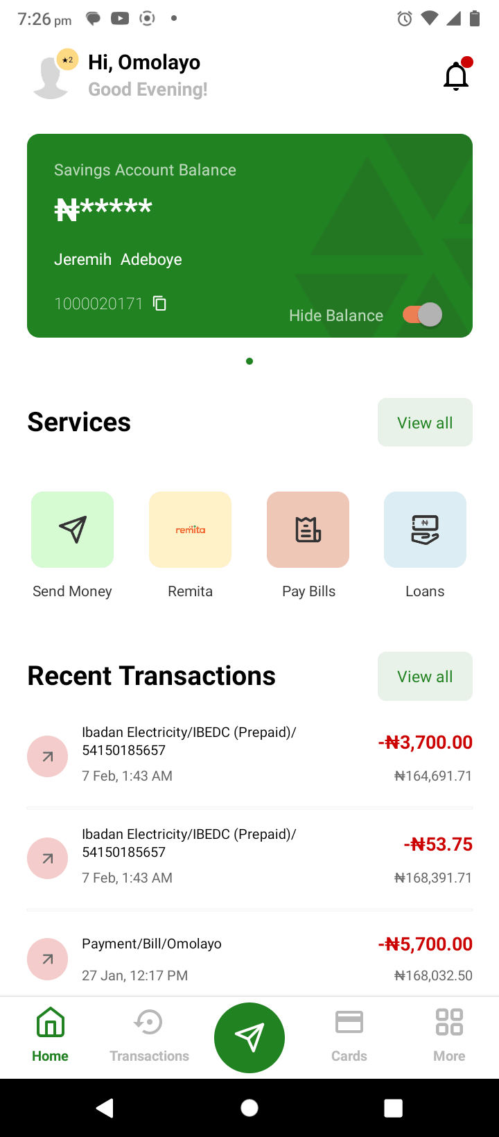 Screenshot of Mobile Bank App